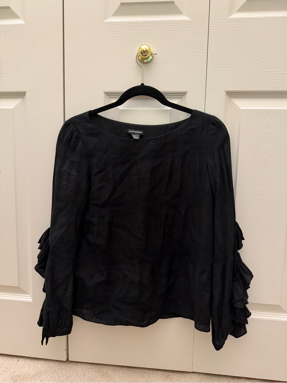 Club Monaco Black Ruffle-Sleeve Blouse